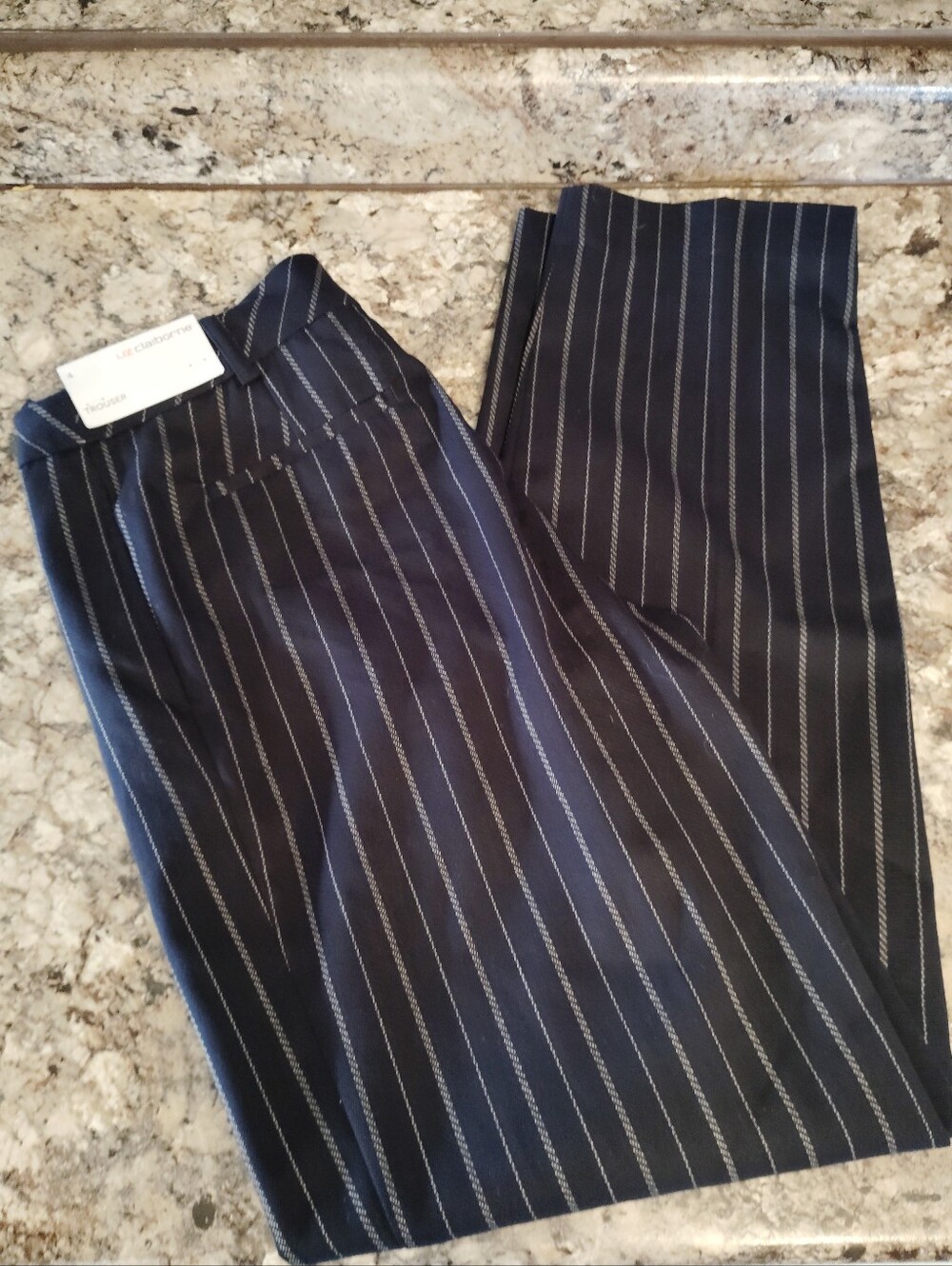 4 Nwt Women's Liz Claiborne Navy Pinstripe Wide-Leg Pants Slacks Casual